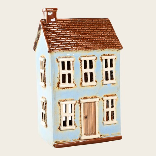Teelichthaus blau braun - teelichthaus, blau/braun